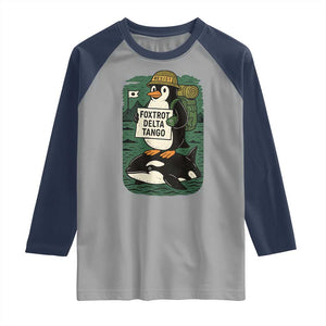 Funny Penguin Resist Raglan Shirt No Tarriffs Activism Graphic TS02 Sport Gray Navy Print Your Wear