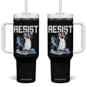 Funny Penguin Resist Tumbler With Handle Against Tariffs Protest TS02 One Size: 40 oz Black Print Your Wear