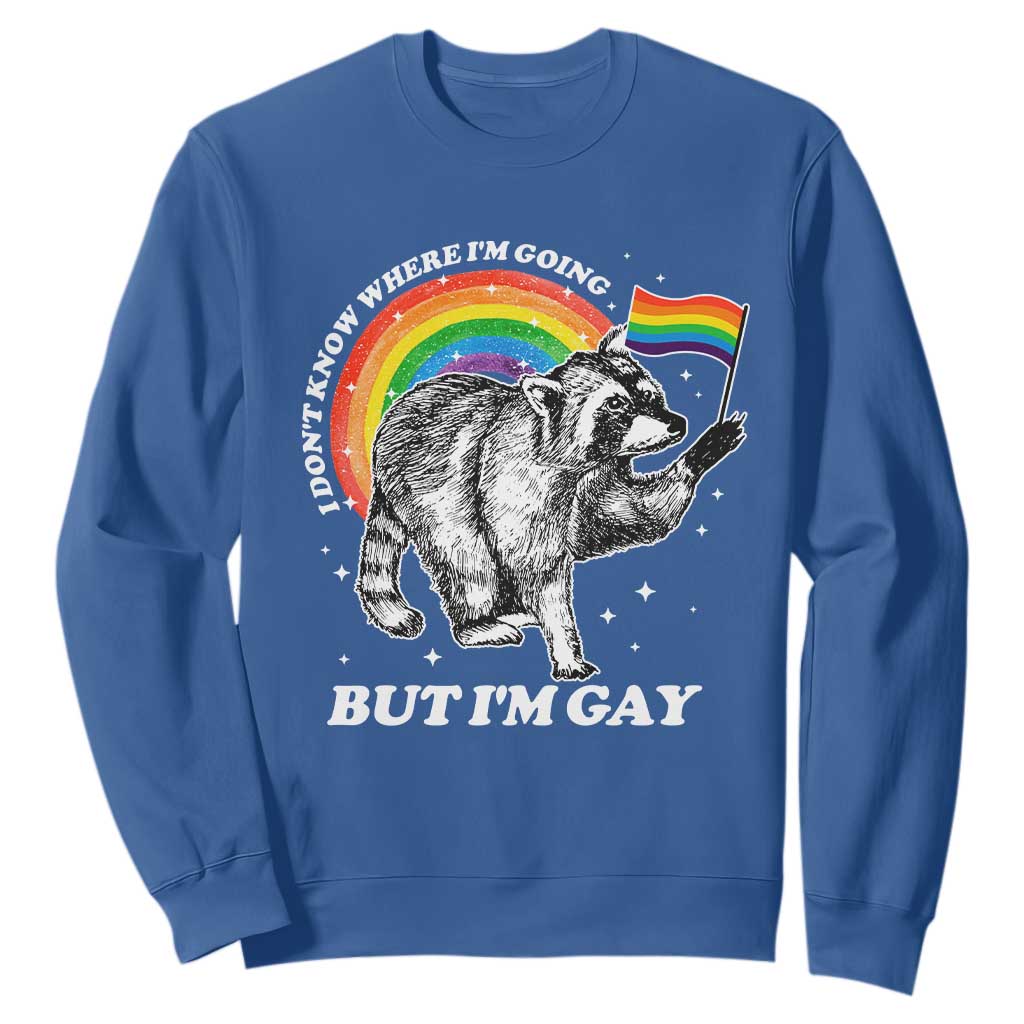 Funny Pride LGBT Racoon Sweatshirt I Don't Know Where I'm Going But I'm Gay Rainbow TS11 Royal Blue Print Your Wear