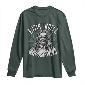Funny Religious Christian Jesus Meme Long Sleeve Shirt Rizzin Indeed TS11 Dark Forest Green Print Your Wear