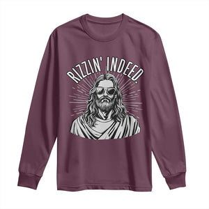 Funny Religious Christian Jesus Meme Long Sleeve Shirt Rizzin Indeed TS11 Maroon Print Your Wear