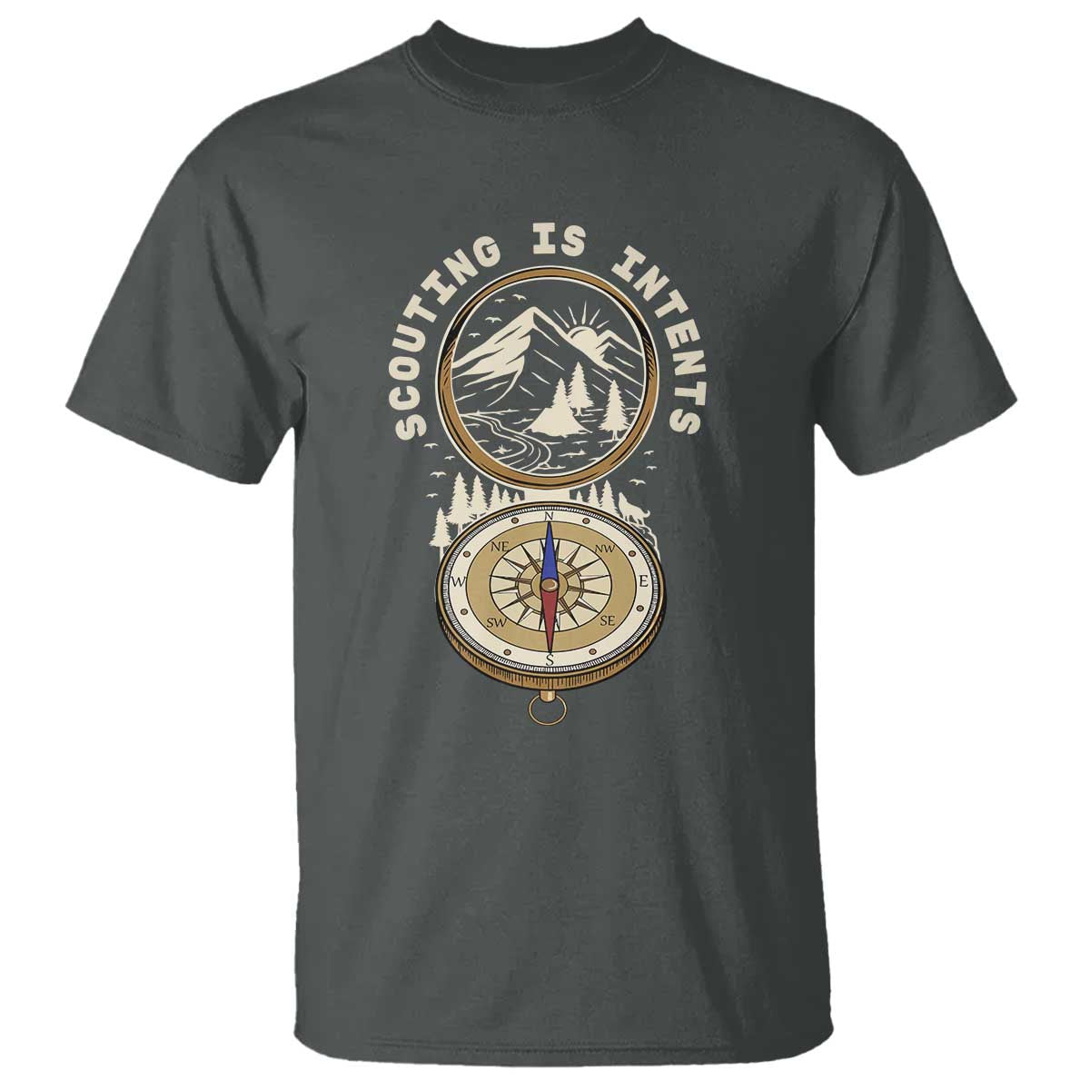 Funny Scout Camping T Shirt Scouting Is Intents Compass Camper Hiking Outdoors Adventure TS02 Dark Heather Print Your Wear