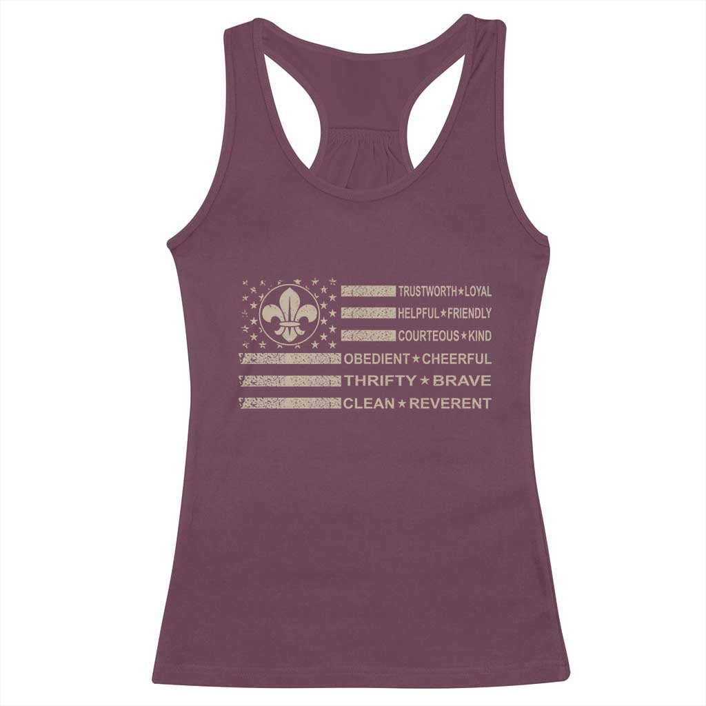 Funny Scout Leader Camping USA American Flag Racerback Tank Top TS11 Maroon Print Your Wear