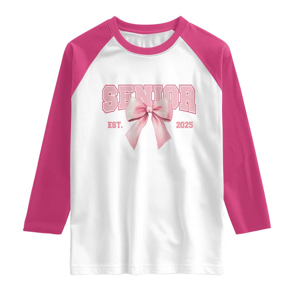 Funny Senior EST 2025 Graduation Coquette Raglan Shirt TS11 White Heliconia Print Your Wear