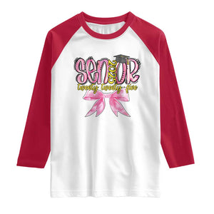 Funny Senior EST 2025 Graduation Raglan Shirt Twenty Twenty Five Pink Bow TS11 White Red Print Your Wear