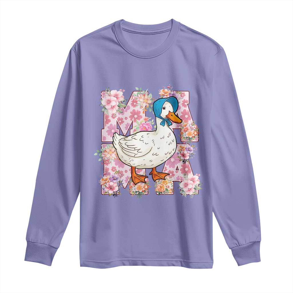 Funny Silly Mama Goose Long Sleeve Shirt Boho Flower Mother's Day TS11 Violet Print Your Wear