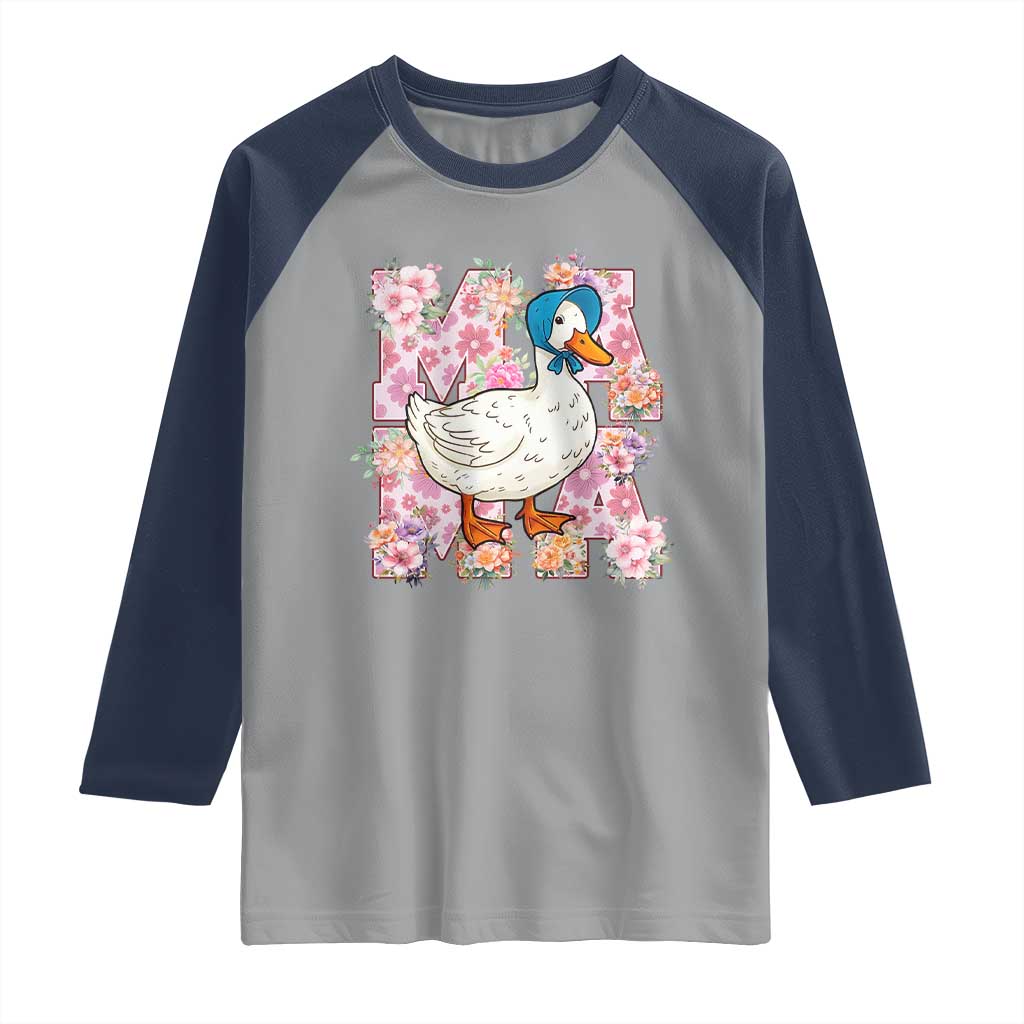 Funny Silly Mama Goose Raglan Shirt Boho Flower Mother's Day TS11 Sport Gray Navy Print Your Wear
