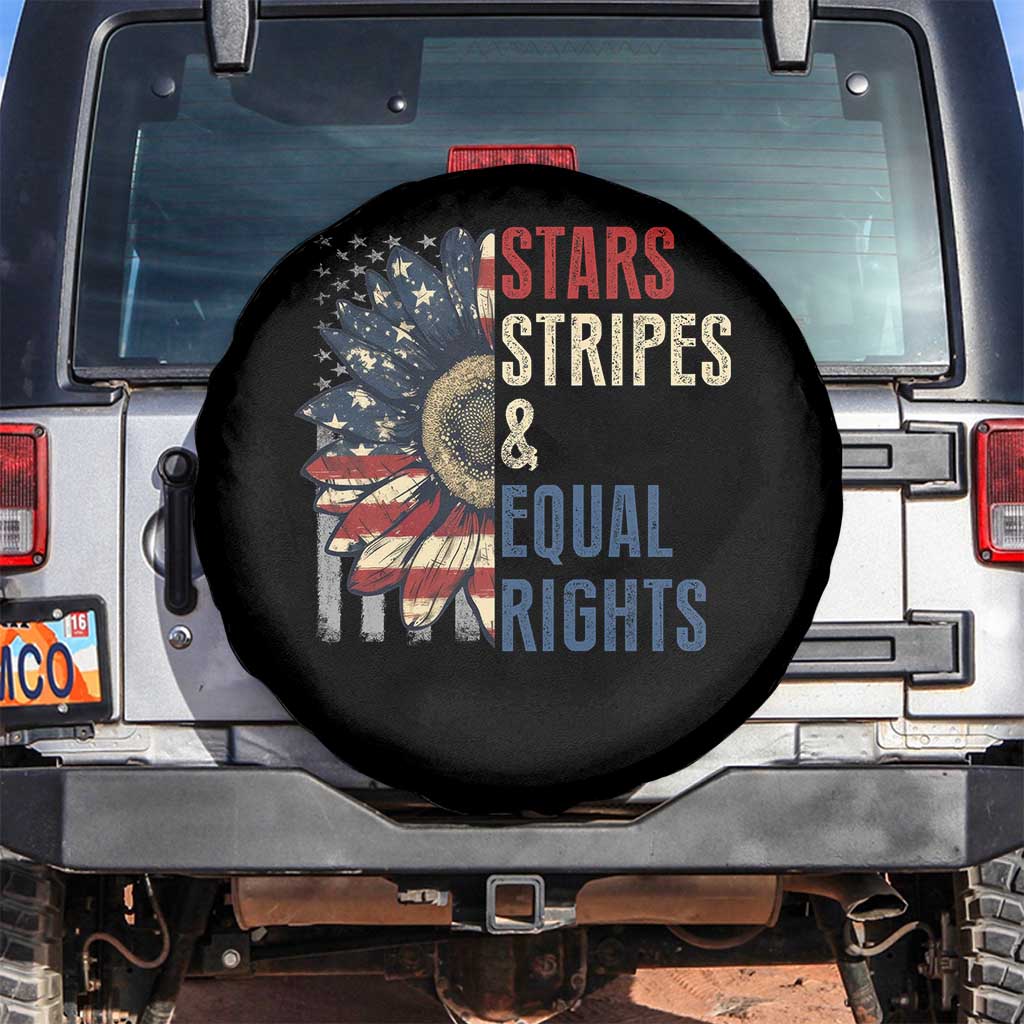 Funny Stars Stripes And Equal Rights Spare Tire Cover 4th Of July Women's Rights Sunflower TS11 No hole Black Print Your Wear