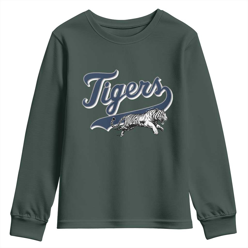 Funny Tiger Lover Sports Name Baseball Youth Sweatshirt TS11 Dark Forest Green Print Your Wear