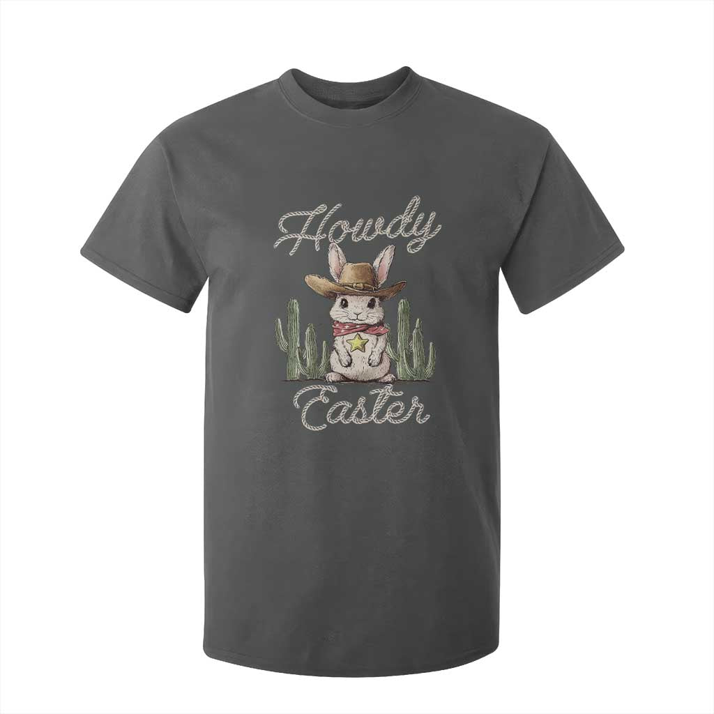 Funny Western Easter Day T Shirt For Kid Howdy Easter Country Cowboy Bunny TS11 Dark Heather Print Your Wear