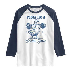 Funny Workout Silly Goose Raglan Shirt Today I'm A Serious Goose Lifting Weights Gym TS02 White Navy Print Your Wear