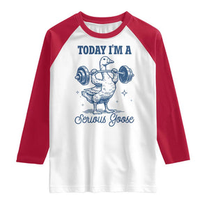 Funny Workout Silly Goose Raglan Shirt Today I'm A Serious Goose Lifting Weights Gym TS02 White Red Print Your Wear