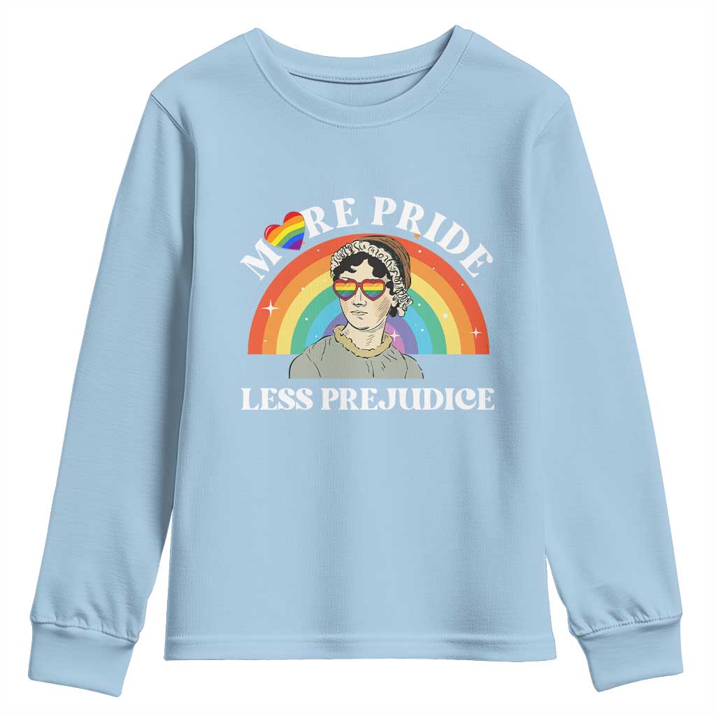 Gay Pride Youth Sweatshirt More Pride Less Prejudice LGBT Pride Month TS02 Light Blue Print Your Wear