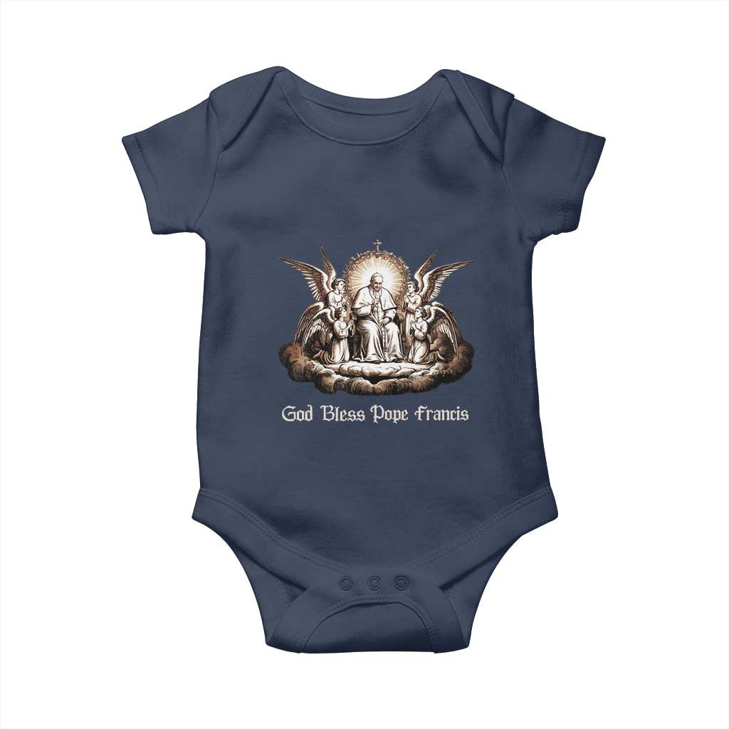 God Bless Pope Francis Baby Onesie Memorial Angel Catholic Faith & Unity TS02 Navy Print Your Wear