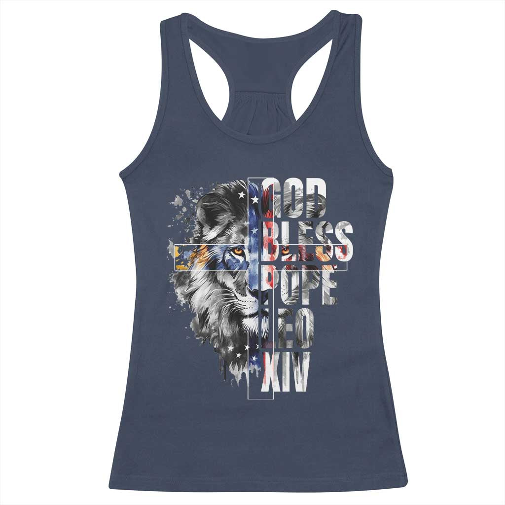 God Bless Pope Leo XIV Racerback Tank Top Lion American Flag TS11 Navy Print Your Wear