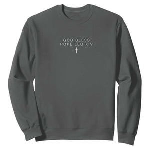 God Bless Pope Leo XIV Sweatshirt Cross Subtle Minimal Religious Faith TS10 Dark Heather Print Your Wear