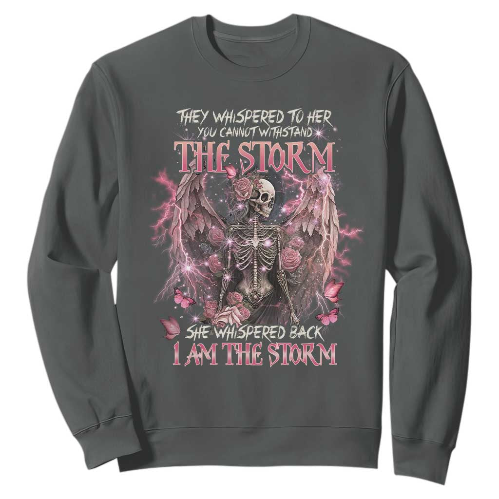 Gothic Skeleton Fairy Sweatshirt She Whispered Back I Am The Storm Dark Angel TS02 Dark Heather Print Your Wear