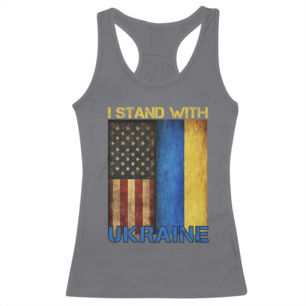 I Stand With Ukraine Racerback Tank Top Ukrainian American Flag TS02 Charcoal Print Your Wear