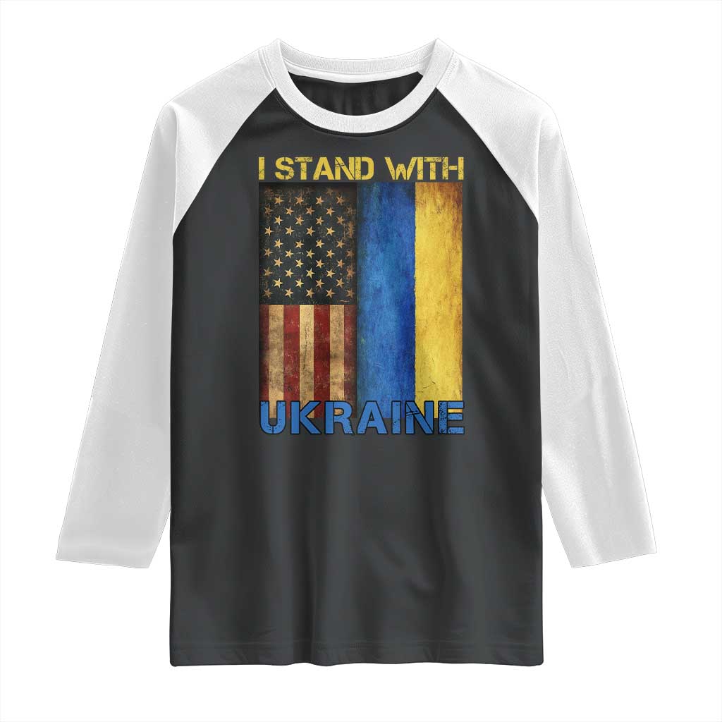 I Stand With Ukraine Raglan Shirt Ukrainian American Flag TS02 Black White Print Your Wear
