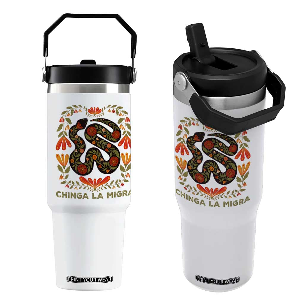 Immigrant Rights Flip Straw Tumbler Chinga La Migra TS10 One Size: 30 oz White Print Your Wear