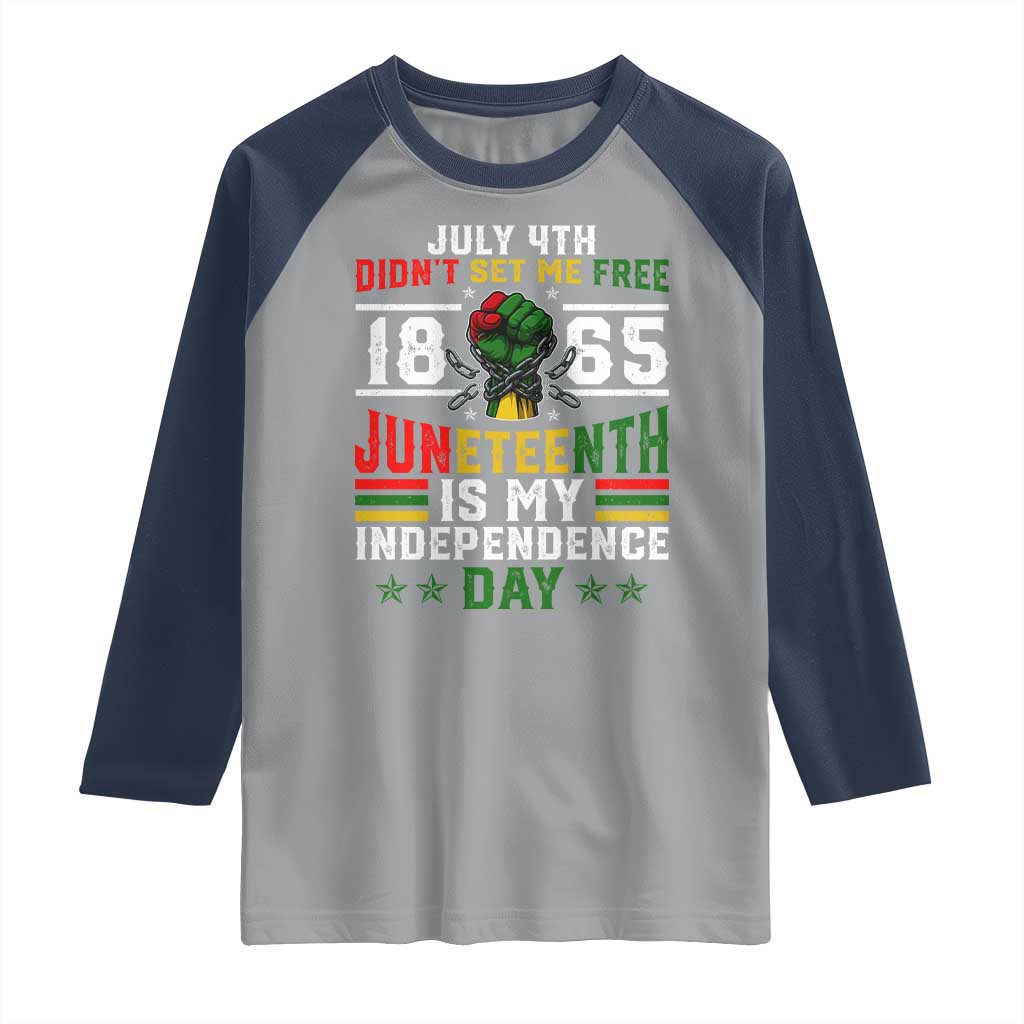July 4th Didn't Set Me Free 1865 Juneteenth Is My Independence Day Raglan Shirt TS11 Sport Gray Navy Print Your Wear