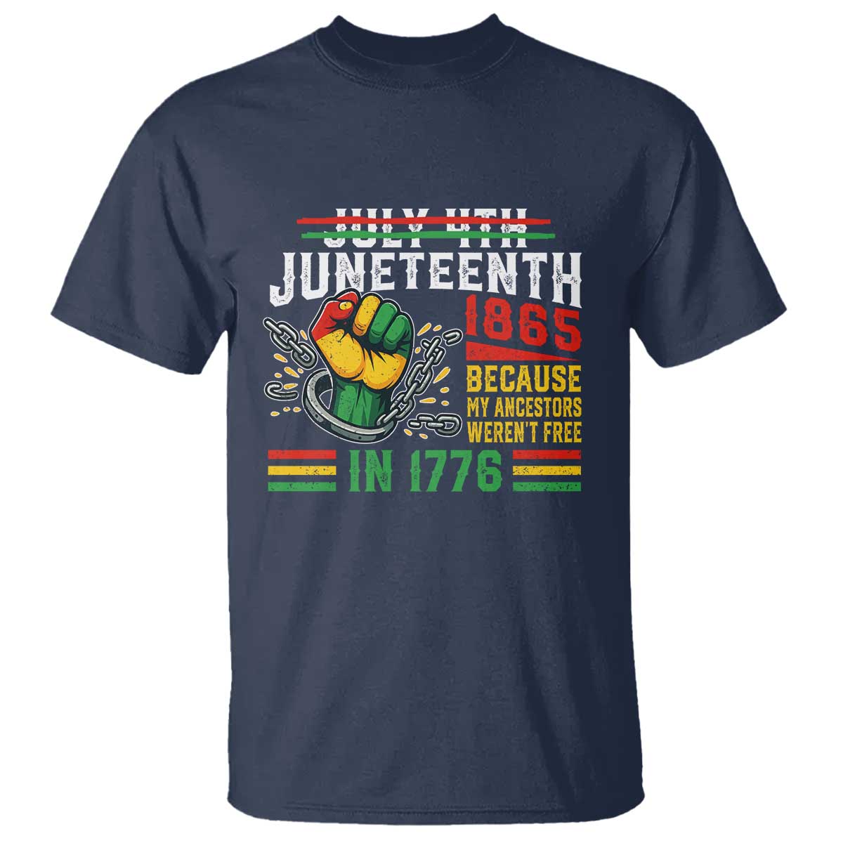 Juneteenth 1865 Because My Ancestors Weren't Free In 1776 T Shirt Break The Chains TS11 Navy Print Your Wear