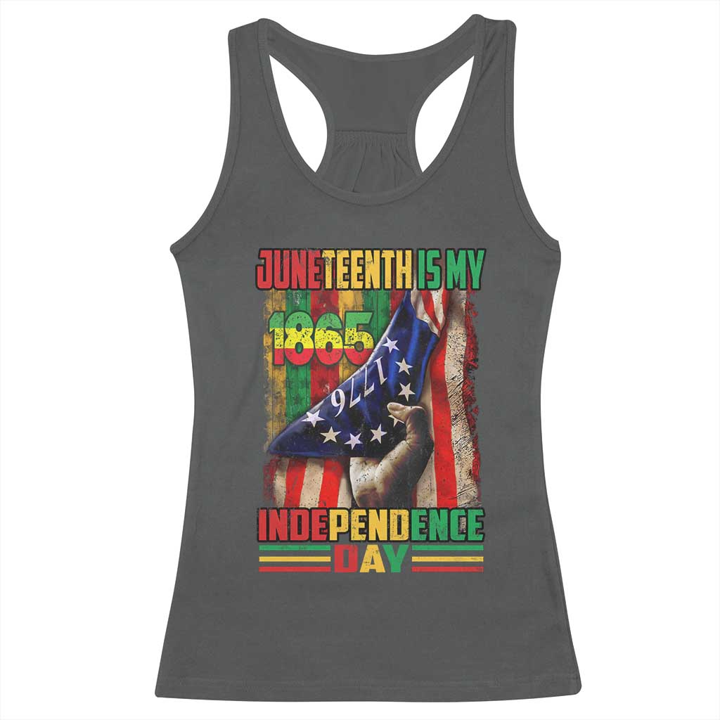 Juneteenth Is My Independence Day Racerback Tank Top Black Pride American Flag TS11 Dark Heather Print Your Wear