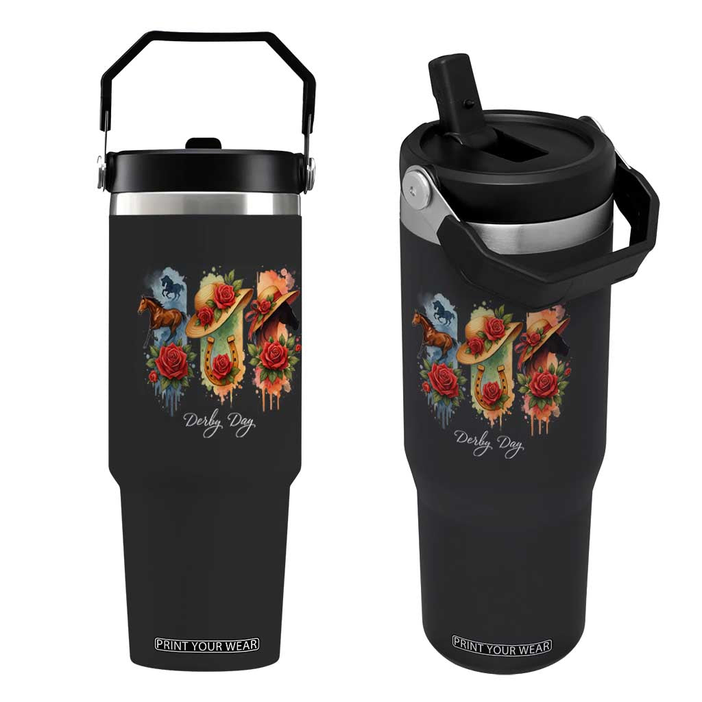 Ky Derby Day Flip Straw Tumbler Horse Racing Nice Hat Mint Julep and Roses TS02 One Size: 30 oz Black Print Your Wear
