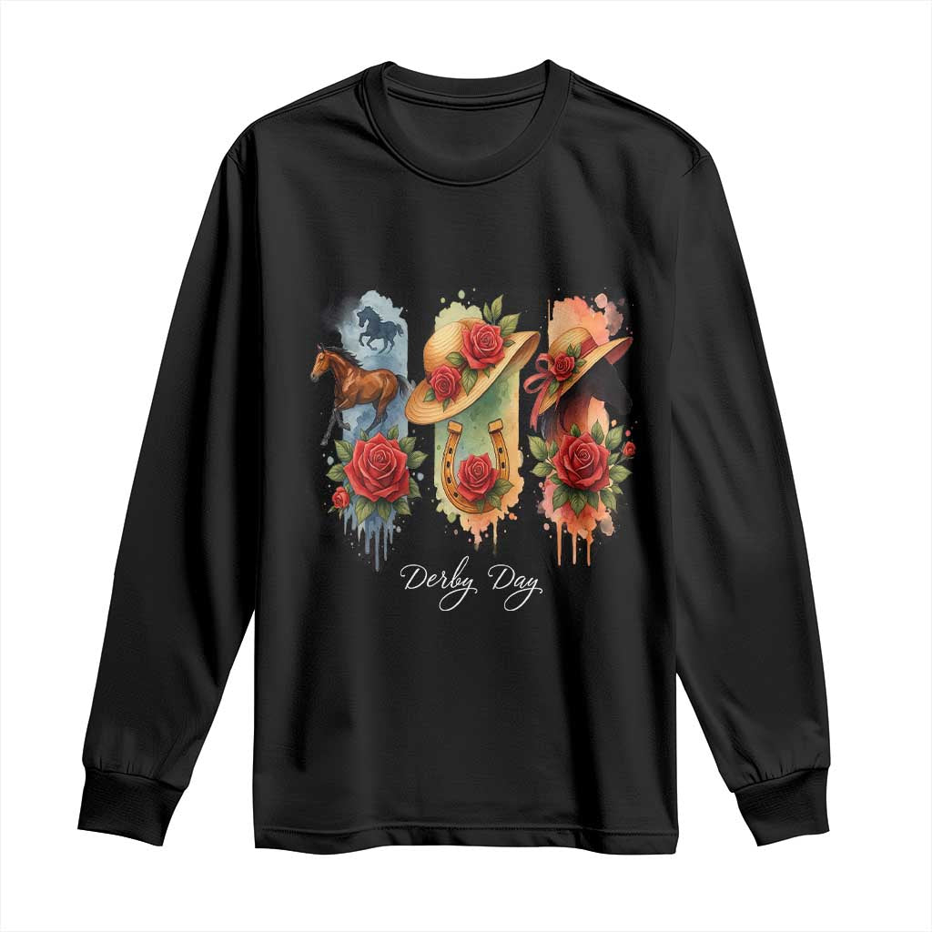 Ky Derby Day Long Sleeve Shirt Horse Racing Nice Hat Mint Julep and Roses TS02 Black Print Your Wear