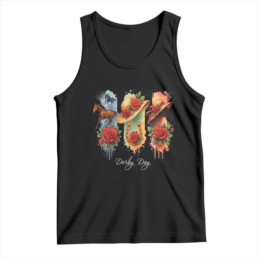 Ky Derby Day Tank Top Horse Racing Nice Hat Mint Julep and Roses TS02 Black Print Your Wear