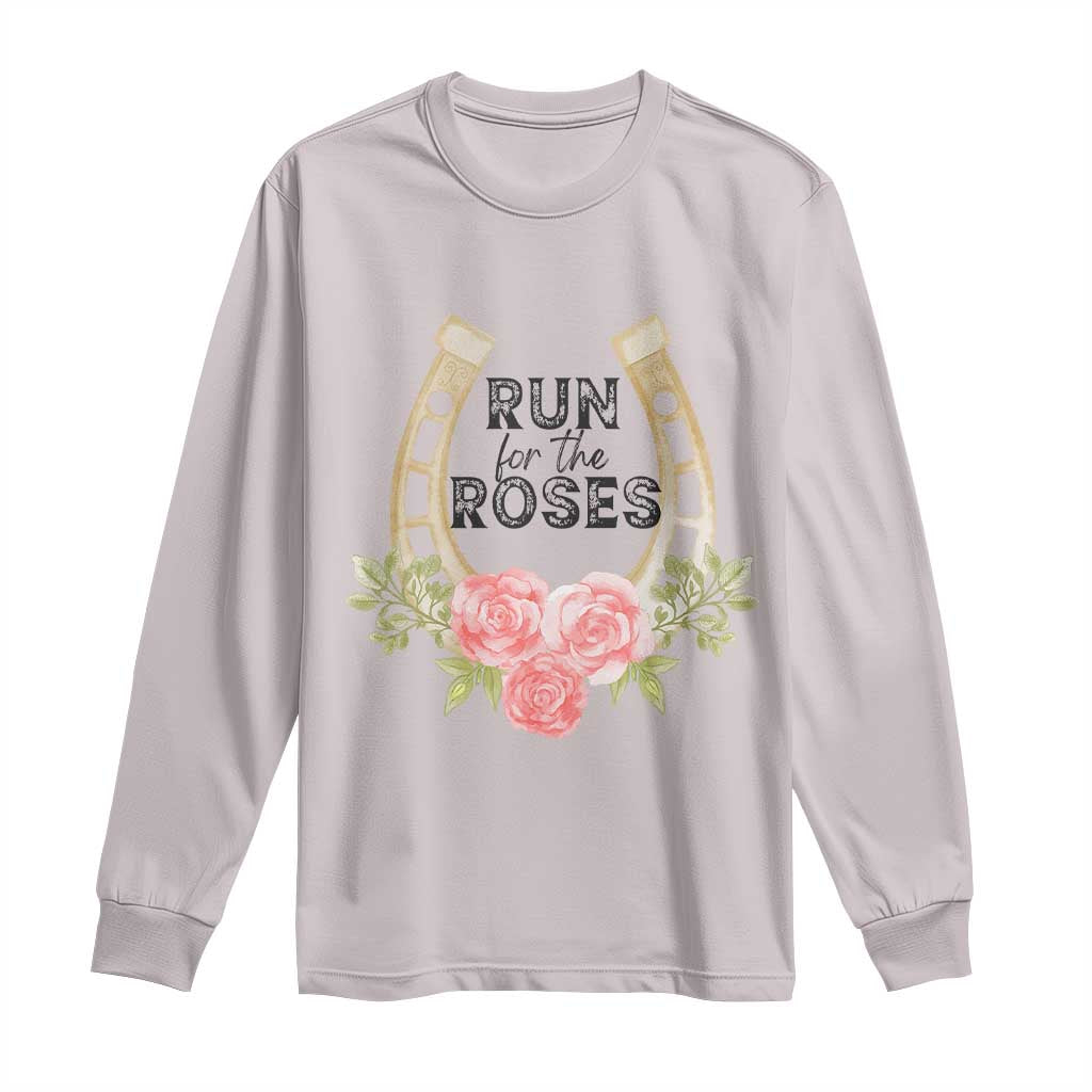 Ky Derby Horse Racing Long Sleeve Shirt Horses and Roses TS02 Ice Gray Print Your Wear