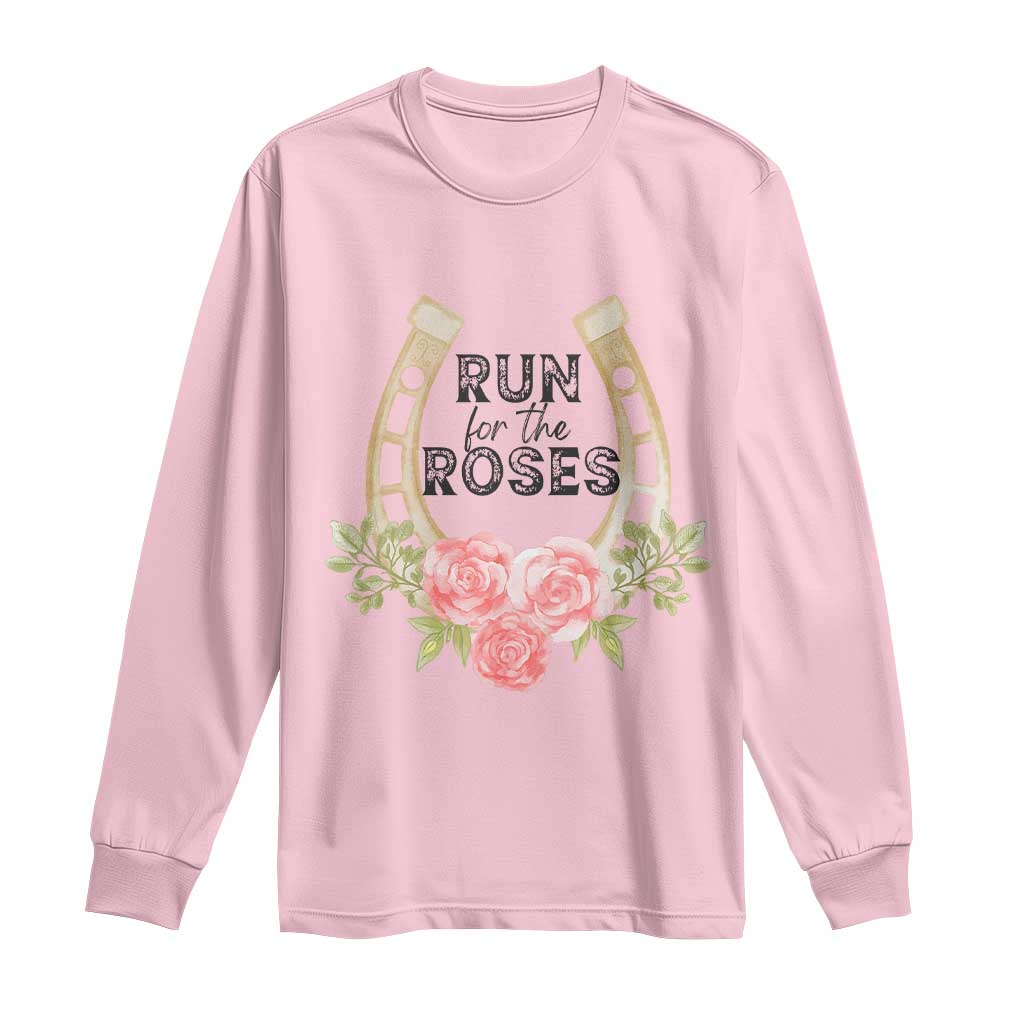 Ky Derby Horse Racing Long Sleeve Shirt Horses and Roses TS02 Light Pink Print Your Wear
