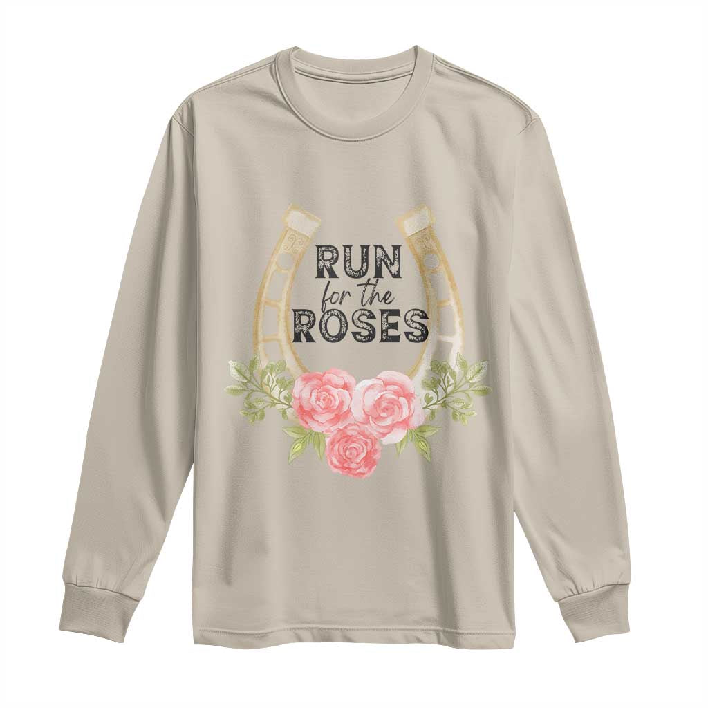 Ky Derby Horse Racing Long Sleeve Shirt Horses and Roses TS02 Sand Print Your Wear
