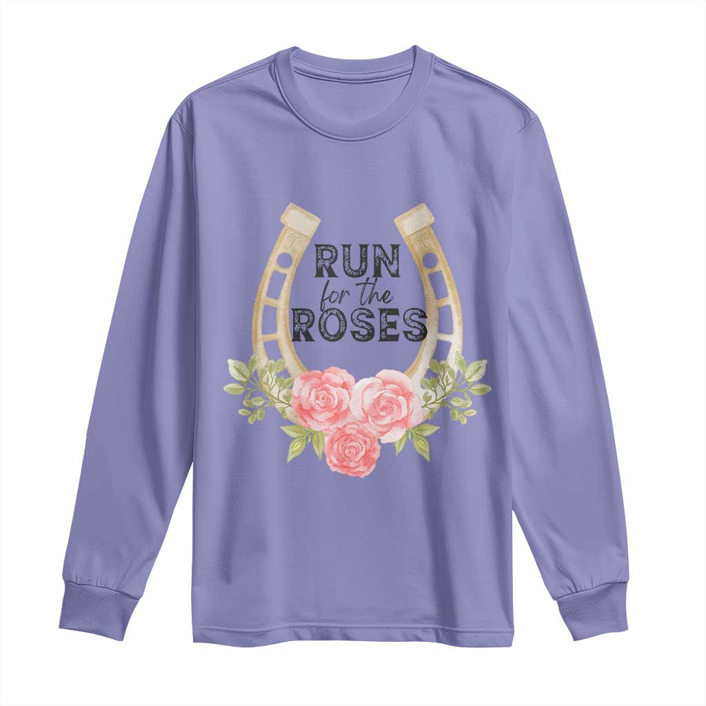 Ky Derby Horse Racing Long Sleeve Shirt Horses and Roses TS02 Violet Print Your Wear