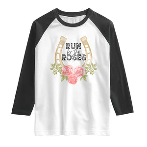 Ky Derby Horse Racing Raglan Shirt Horses and Roses TS02 White Black Print Your Wear