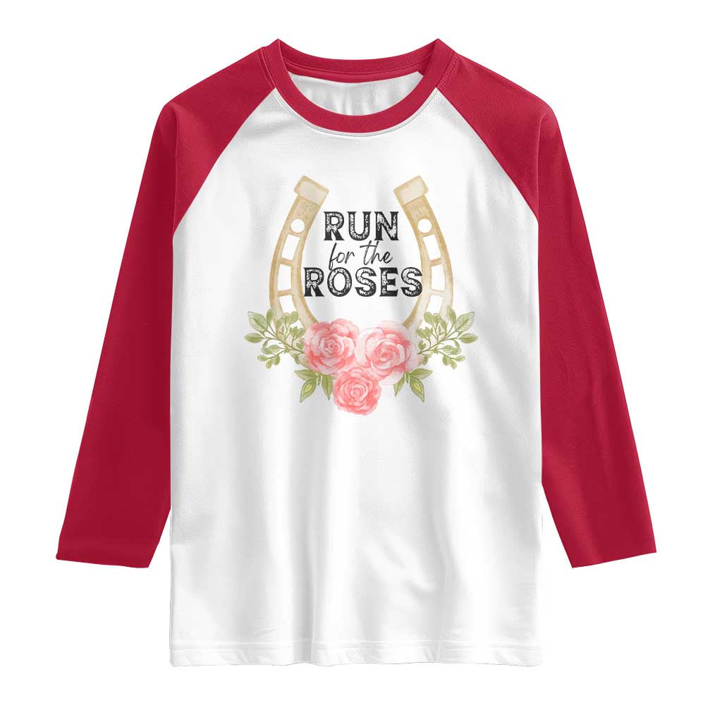 Ky Derby Horse Racing Raglan Shirt Horses and Roses TS02 White Red Print Your Wear