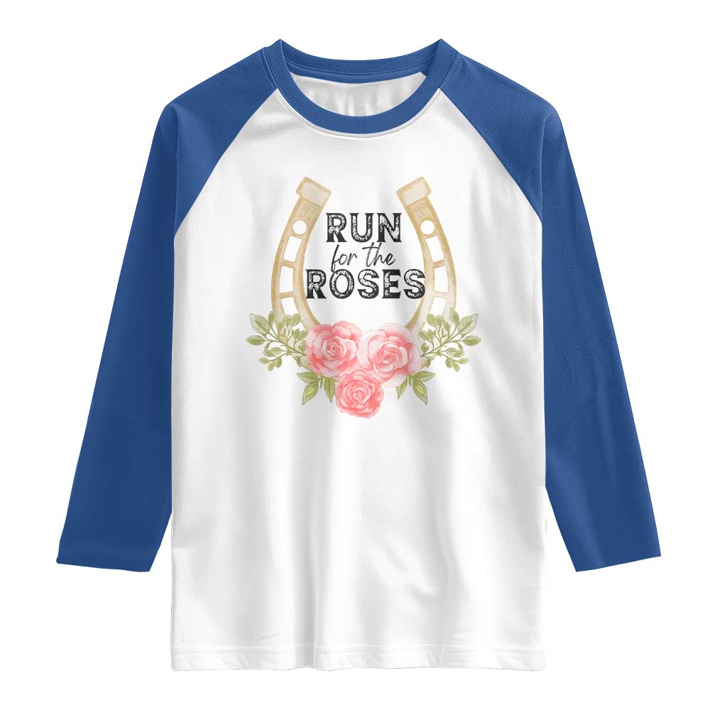 Ky Derby Horse Racing Raglan Shirt Horses and Roses TS02 White Royal Print Your Wear