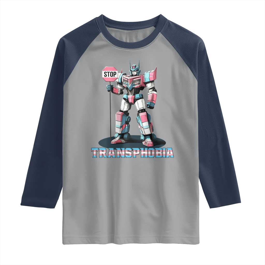 LGBTQ Trans Raglan Shirt Stop Transphobia Trans Rights Social Justice TS10 Sport Gray Navy Print Your Wear