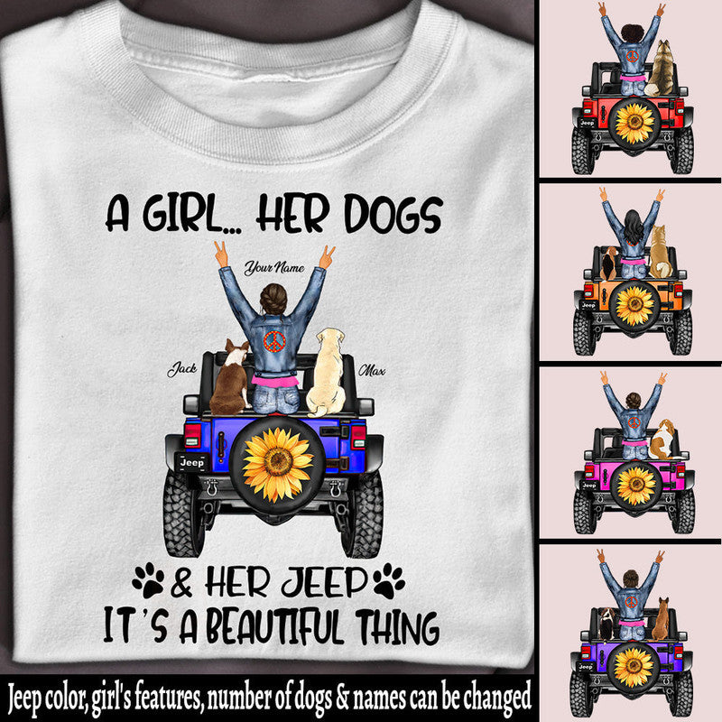 Custom Jeep Tee Shirts Jeep A Girl Her Dog Back CTM Youth Custom - Printyourwear