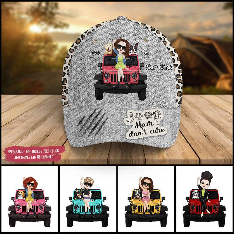 Personalized JP Girl and Dog Cap Hair Dont Care with Leopard Pattern CTM Classic Cap Universal Fit Custom - Printyourwear