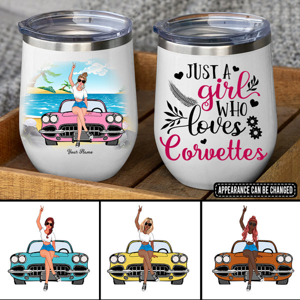 Personalized JP Wine Tumbler Just A Girl Who Loves Her Corvette CTM 12 OZ Custom - Printyourwear