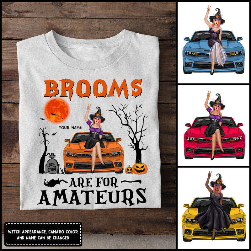 Custom Jeep Tee Shirts Brooms Are For Amateurs Witch With Camaro Halloween Vibes CTM Youth Custom - Printyourwear