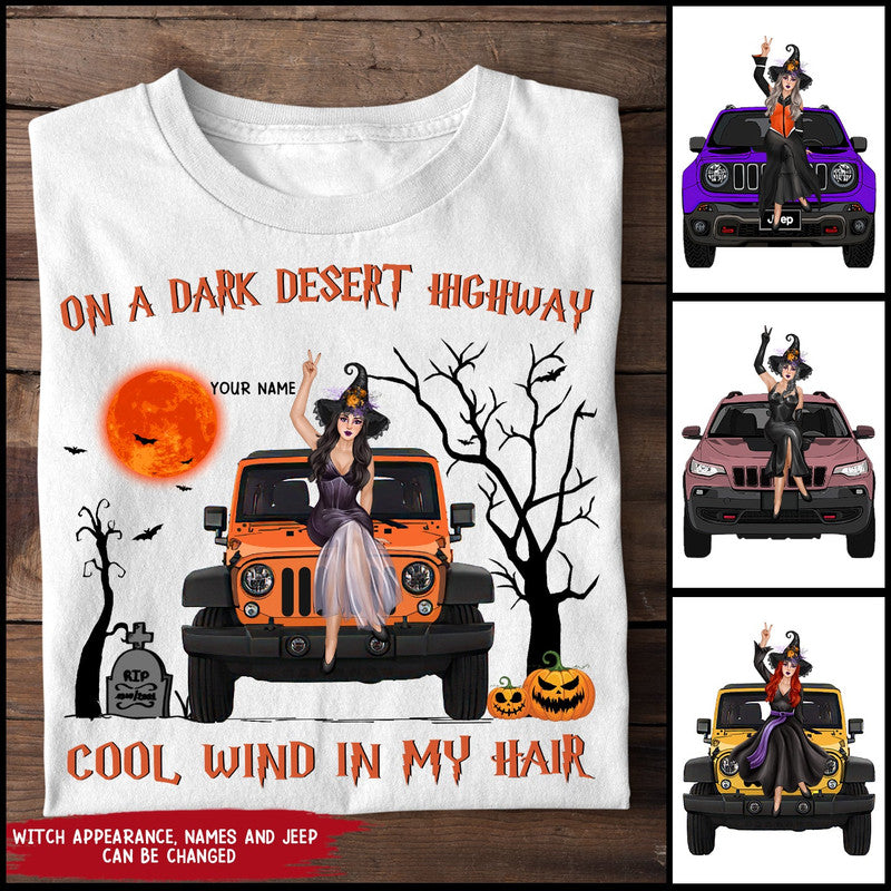 Custom Jeep Tee Shirts On A Dark Desert Highway Cool Wind In My Hair Halloween Vibes CTM Youth Custom - Printyourwear