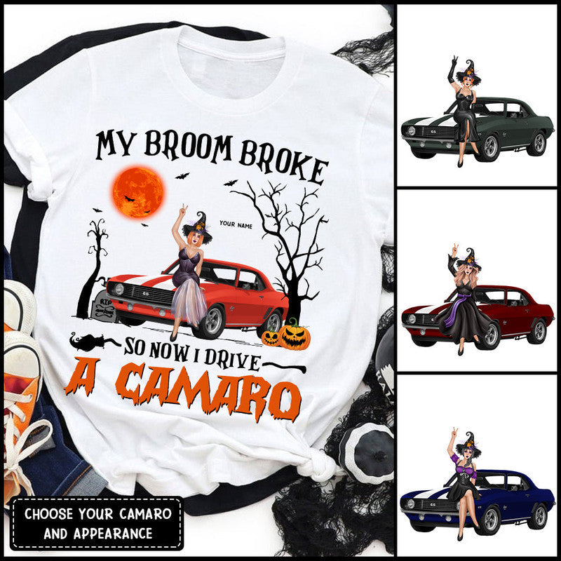 Custom Jeep Tee Shirts My Broom Broke So Now I Drive A Camaro NO.2 Halloween Vibes CTM Youth Custom - Printyourwear