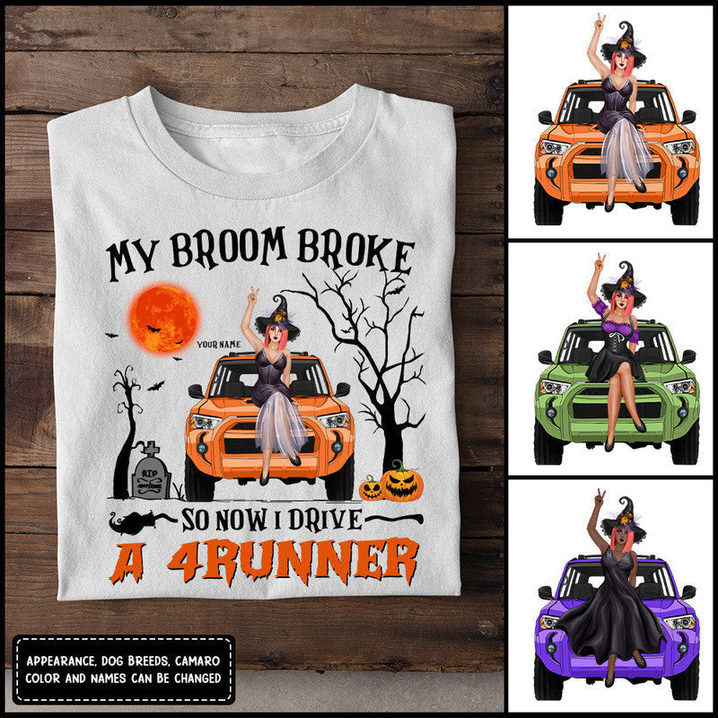 Custom Jeep Tee Shirts My Broom Broke So Now I Drive A 4Runner Halloween Vibes CTM Youth Custom - Printyourwear