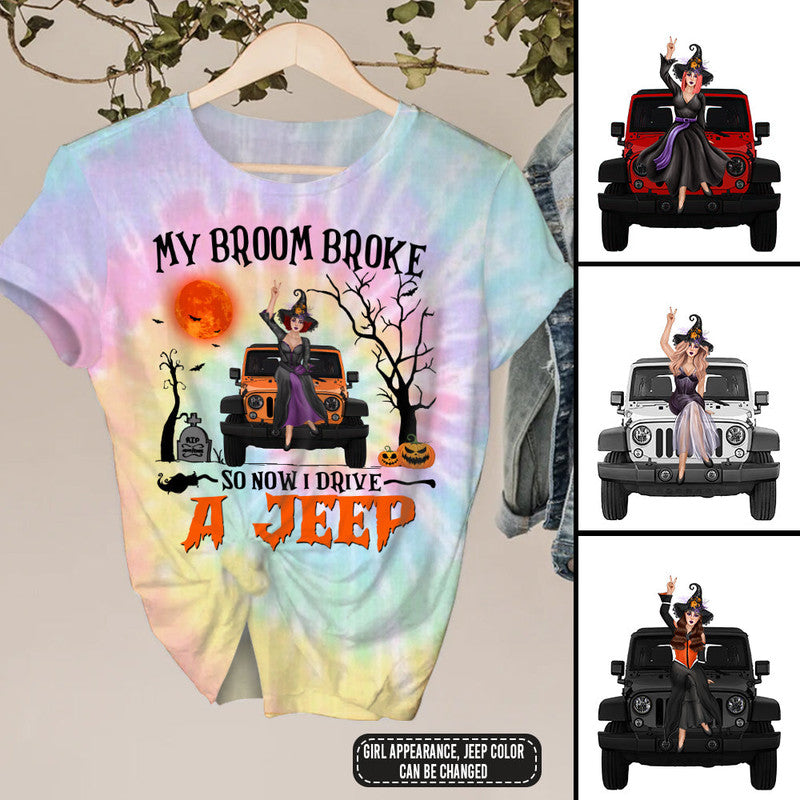 Custom Jeep Tee Shirts My Broom Broke So Now I Drive Jeep Tie Dye NO.1 CTM Youth Custom - Printyourwear