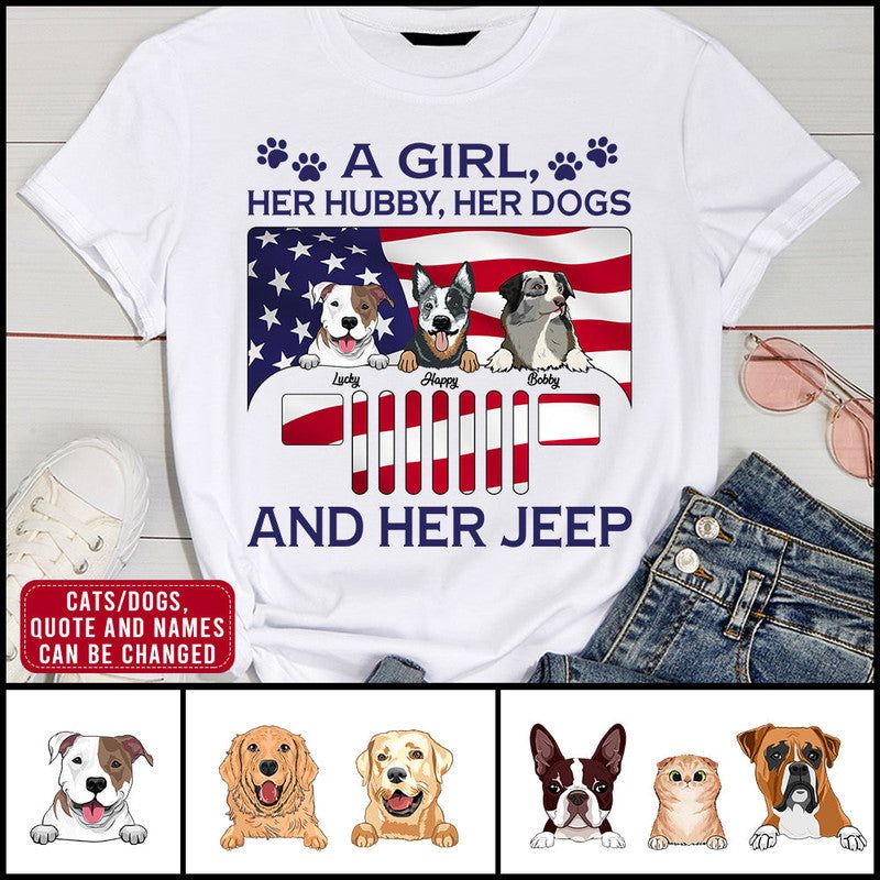 Custom Jeep Tee Shirts A Girl Her Hubby Her Dogs and Her Jeep CTM Youth Custom - Printyourwear