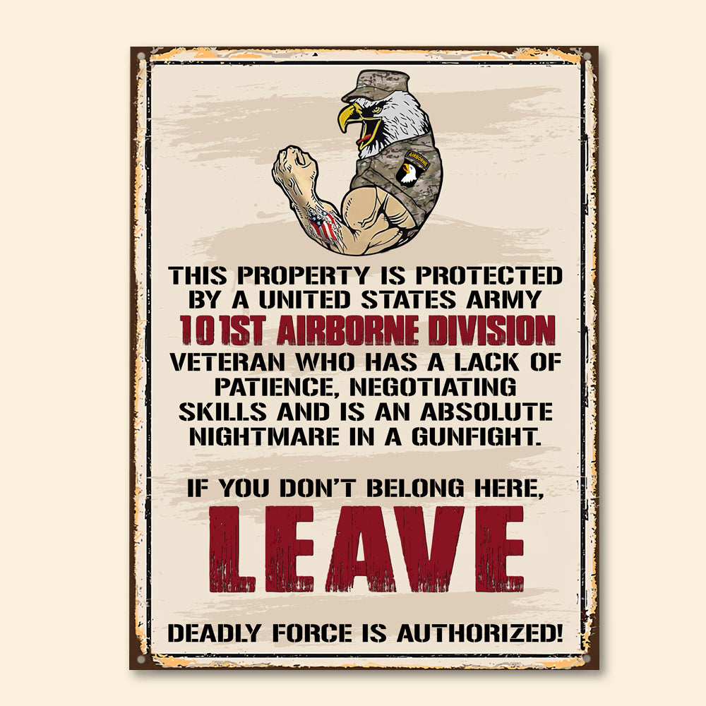 Personalized Metal Sign Property Protected By A Division Veteran CTM L 18x24 inch Custom - Printyourwear