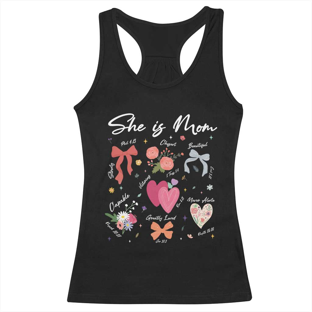 Mama Christian Religious Racerback Tank Top She Is Mom Mother's Day Jesus Flowers Bow TS11 Black Print Your Wear