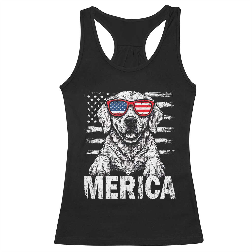 Merica Golden Retriever Racerback Tank Top Patriotic Dog US Flag 4th Of July TS02 Black Print Your Wear